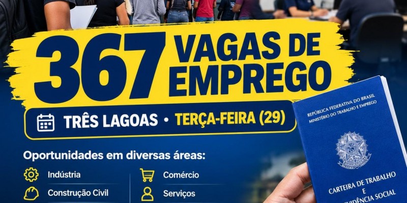 De camareira de hotel a mecânico; veja as 367 vagas de trabalho para Três Lagoas nesta terça-feira 