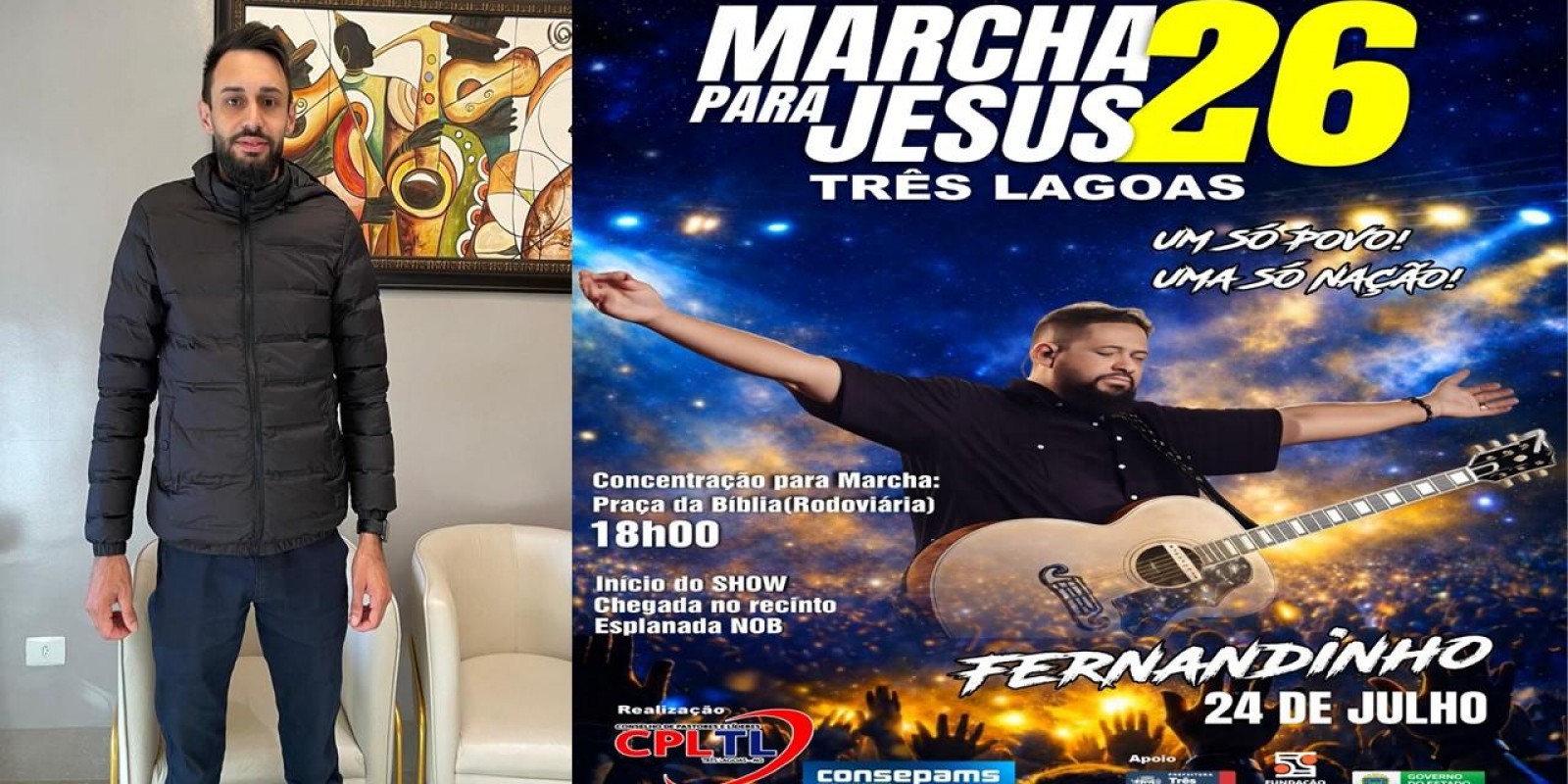 Marcha para Jesus terá Fernandinho no dia 24 de Julho em Três Lagoas 