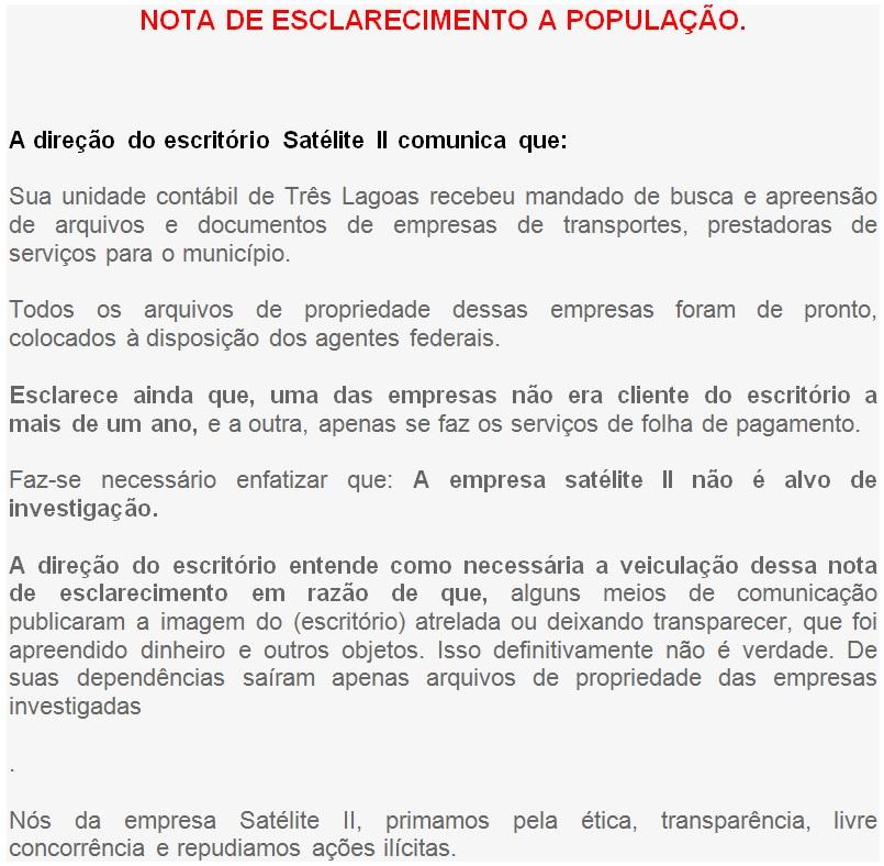 Nota de esclarecimento a população Nota de esclarecimento a população