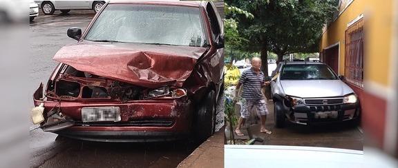 Após colisão em cruzamento, motorista perde o controle do carro e invade calçada em Três Lagoas