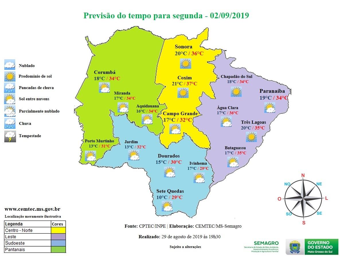 Semana tem início com possibilidade de dia parcialmente nublado, temperatura deve registrar 31 ºC