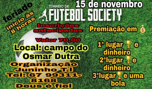 3º Torneio de Futebol Society acontece no próximo mês em Três Lagoas