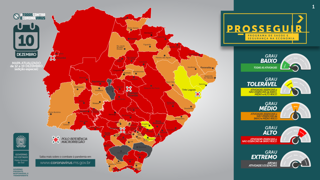 Prosseguir: mais da metade dos municípios do MS estão na faixa vermelha Prosseguir: mais da metade dos municípios do MS estão na faixa vermelha