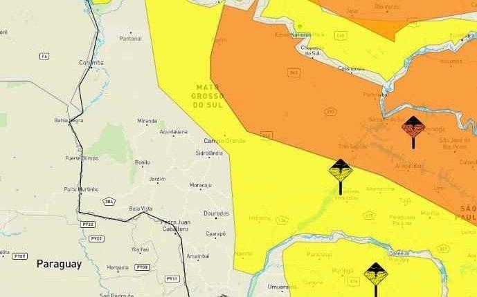 Três Lagoas e outros 52 municípios podem ter chuvas intensas e ventania, alerta instituto