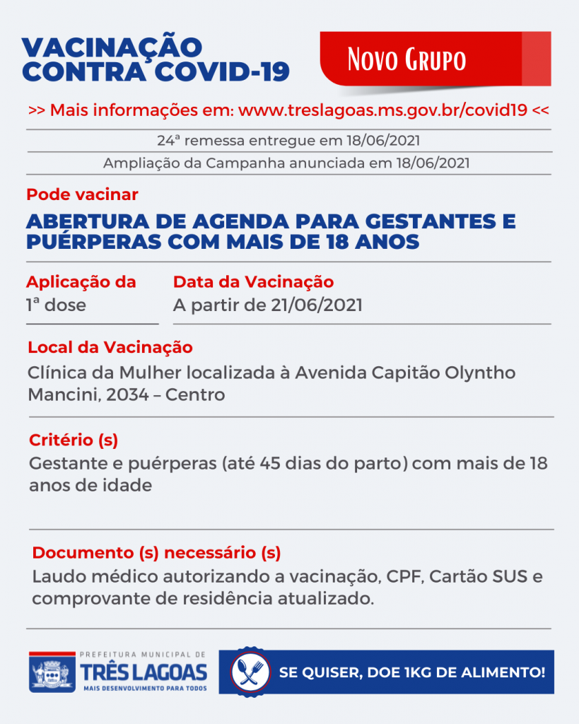 Adolescentes de 12 a 17 anos com comorbidades podem realizar o pré-cadastro para vacinação em Três Lagoas