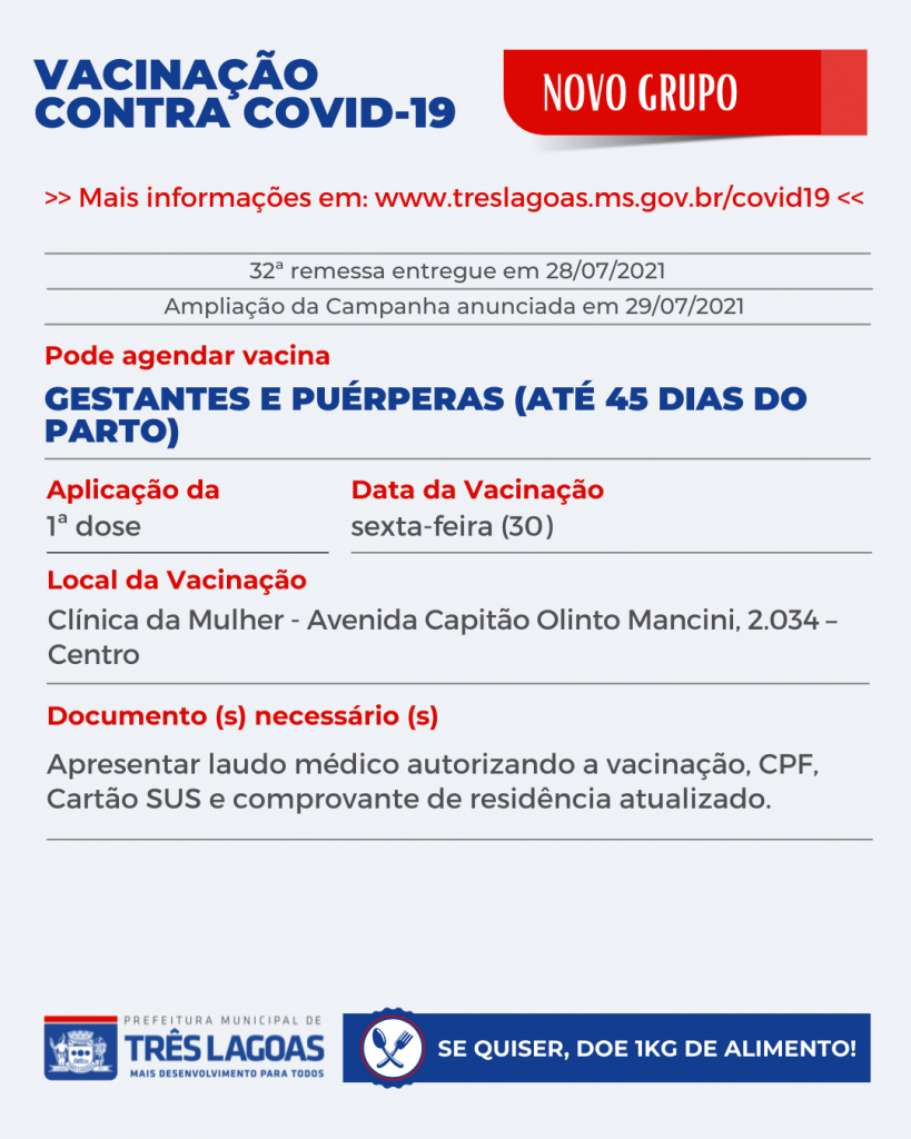 Gestantes e puérperas devem agendar 1ª e 2ª dose contra Covid-19 a partir desta sexta (30)