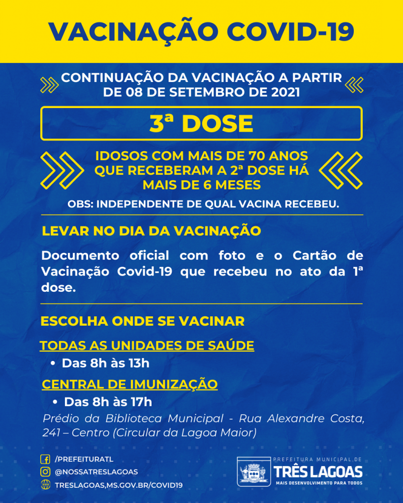 Mesmo sem novo lote, SMS segue vacinando pessoas com 1ª, 2ª e 3ª dose contra COVID-19