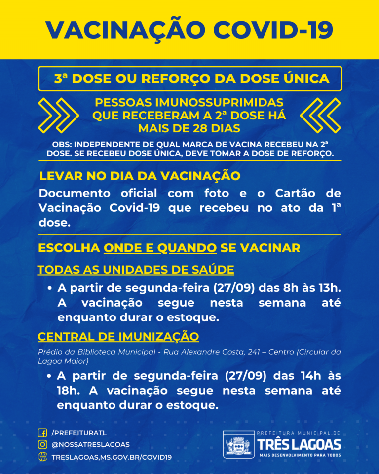SMS continua vacinação contra Covid-19 e abre 3ª dose para profissionais de saúde