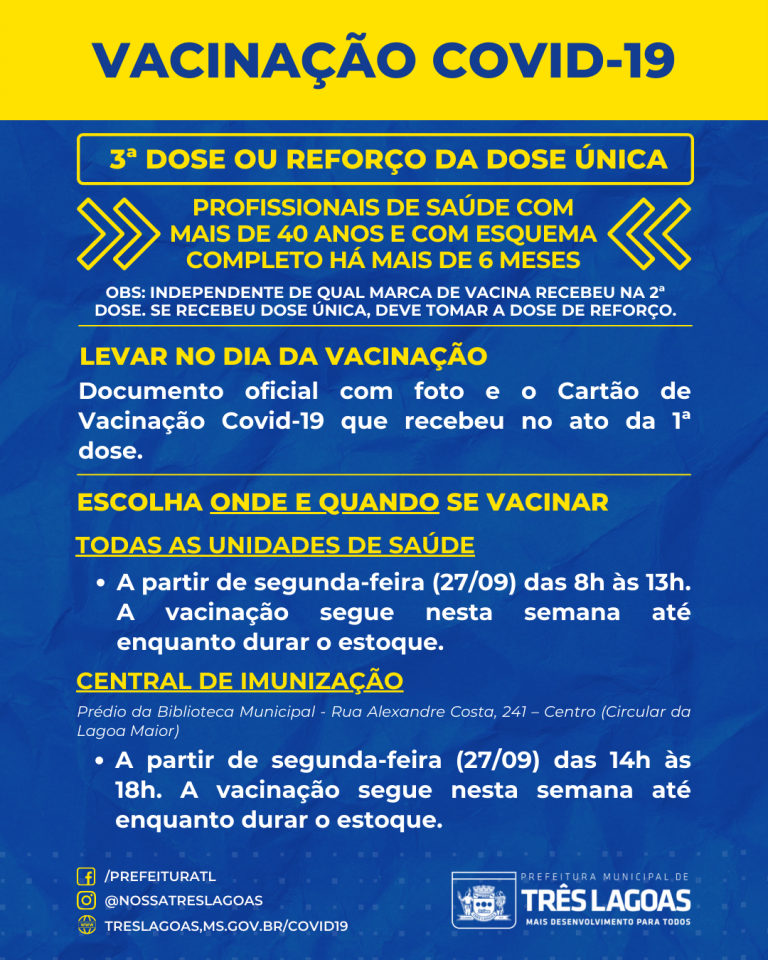 SMS continua vacinação contra Covid-19 e abre 3ª dose para profissionais de saúde