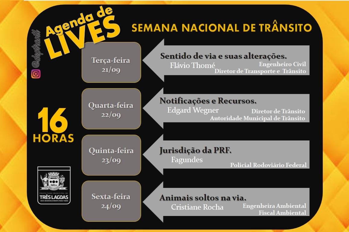 Diretoria de Trânsito promove agenda de Lives na Semana Nacional de Trânsito Diretoria de Trânsito promove agenda de Lives na Semana Nacional de Trânsito