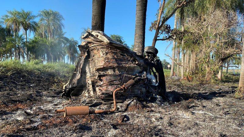 Motorista perde controle, bate em coqueiro e morre carbonizado na BR-267 Motorista perde controle, bate em coqueiro e morre carbonizado na BR-267