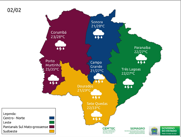 Tempo segue instável com pancadas de chuva e trovoadas em Mato Grosso do Sul