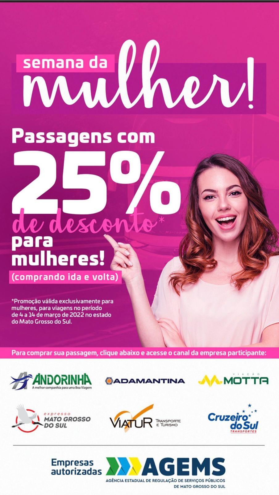 Mulheres tem 25% de desconto no transporte intermunicipal até dia 14 de março