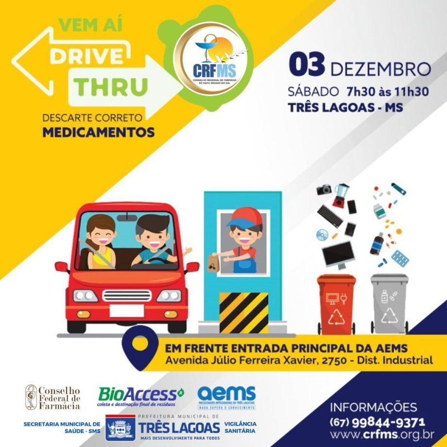 SMS e CRF/MS promovem Drive-thru – Descarte Correto Medicamentos, neste sábado