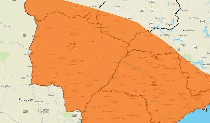 Tempestade pode atingir ventos de 100 km/h e chuva com granizo em MS