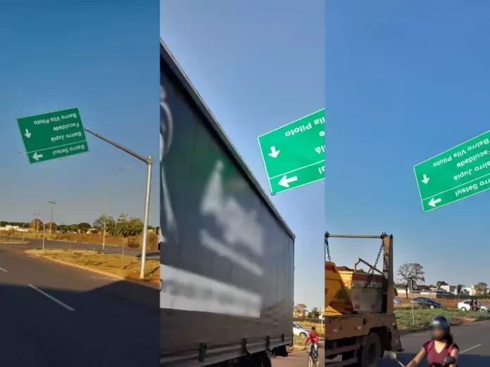 Depois de deixar motoristas “de ponta-cabeça”, placa é consertada após denúncia feita por internauta