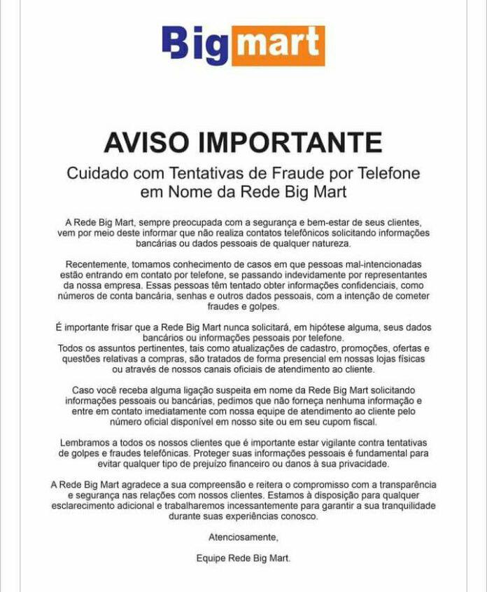 Rede de supermercados emite alerta para supostos golpes em nome da empresa Rede de supermercados emite alerta para supostos golpes em nome da empresa
