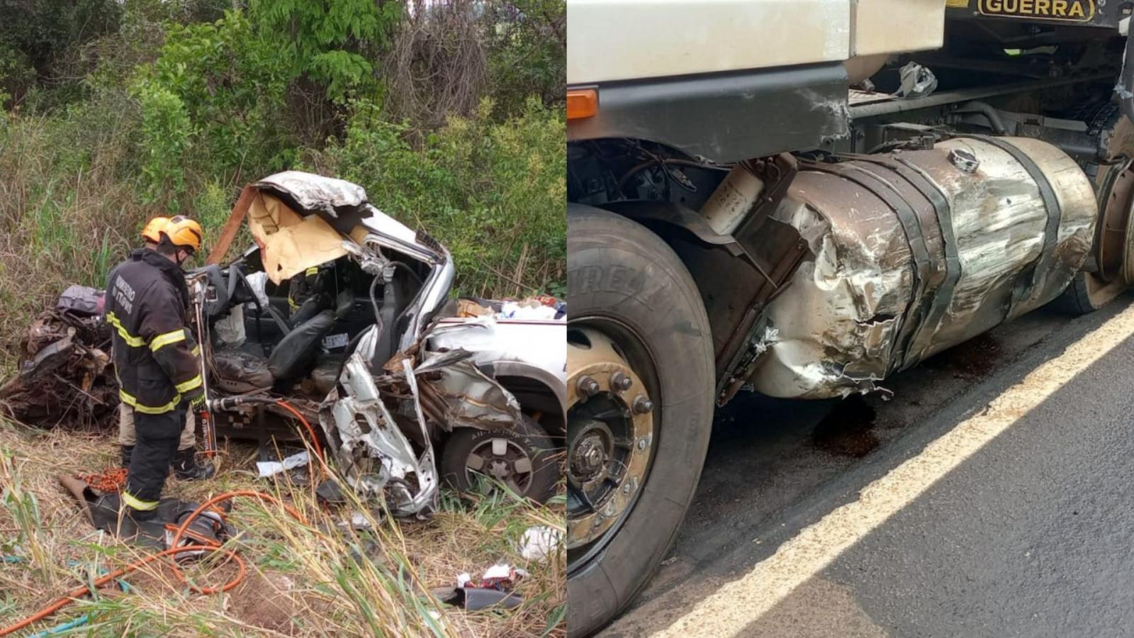 Acidente entre caminhonetes e carreta mata motorista na BR-267 em Bataguassu