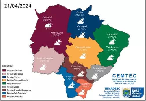 Calorão retorna com máxima de 35°C em Mato Grosso do Sul neste domingo Calorão retorna com máxima de 35°C em Mato Grosso do Sul neste domingo