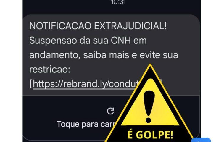 SMS com notificação extrajudicial de suspensão de CNH em nome do Detran-MS é golpe SMS com notificação extrajudicial de suspensão de CNH em nome do Detran-MS é golpe