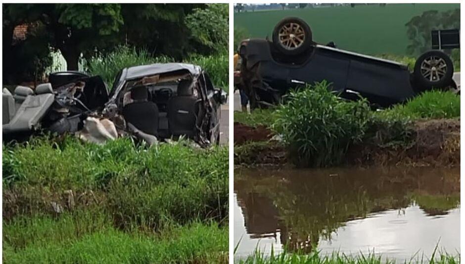 Corolla parte ao meio e Hilux capota após batida na BR-163, em Mundo Novo