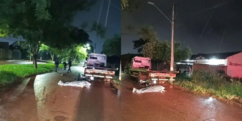 Motociclista bate em traseira de caminhão estacionado e morre em Dourados 