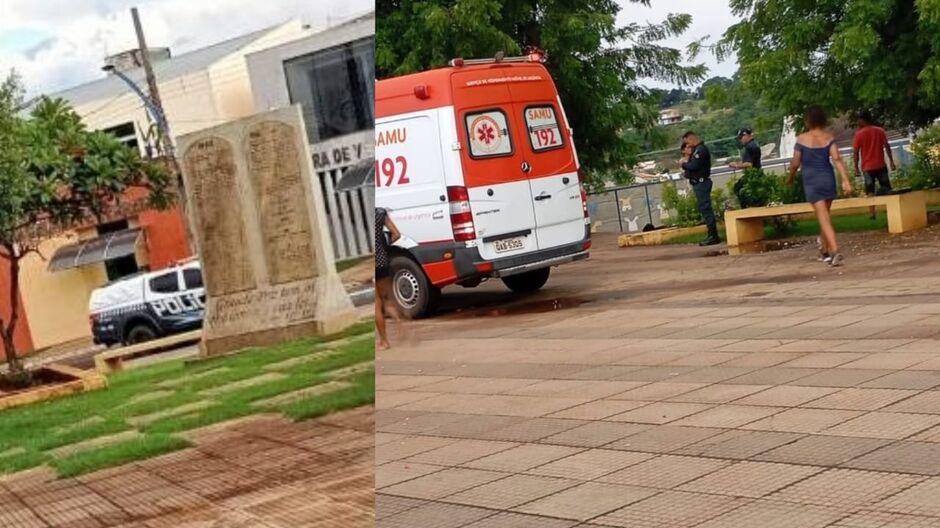 Homem leva facada no peito em plena luz do dia em praça em Camapuã Homem leva facada no peito em plena luz do dia em praça em Camapuã