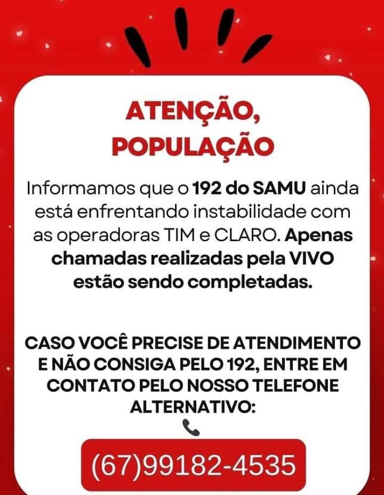 Instabilidade no Telefone 192 do Samu de Três Lagoas: Veja o Número Alternativo Instabilidade no Telefone 192 do Samu de Três Lagoas: Veja o Número Alternativo