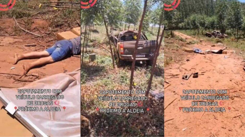 Traficante escapa da morte ao capotar S10 recheada de droga em Caarapó