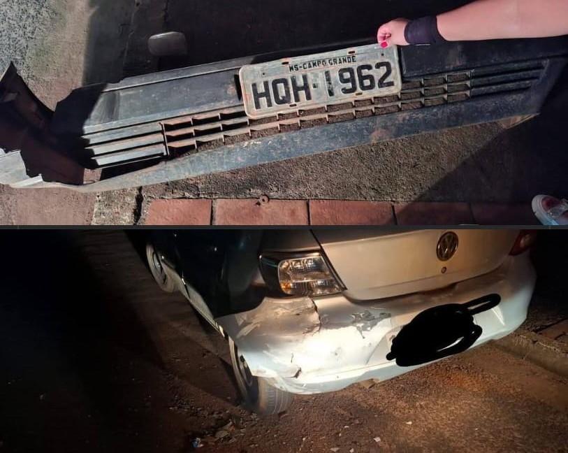 Motorista que saiu de conveniência bate em Gol parado e foge; placa do carro e para-choque ficou no local Motorista que saiu de conveniência bate em Gol parado e foge; placa do carro e para-choque ficou no local