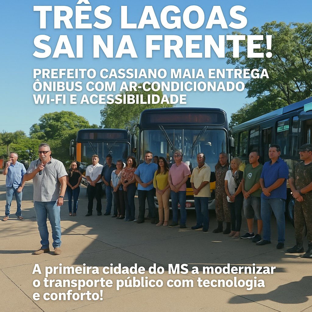 Três Lagoas acelera no progresso: Cassiano Maia entrega nova frota de ônibus com ar-condicionado, Wi-Fi e acessibilidade