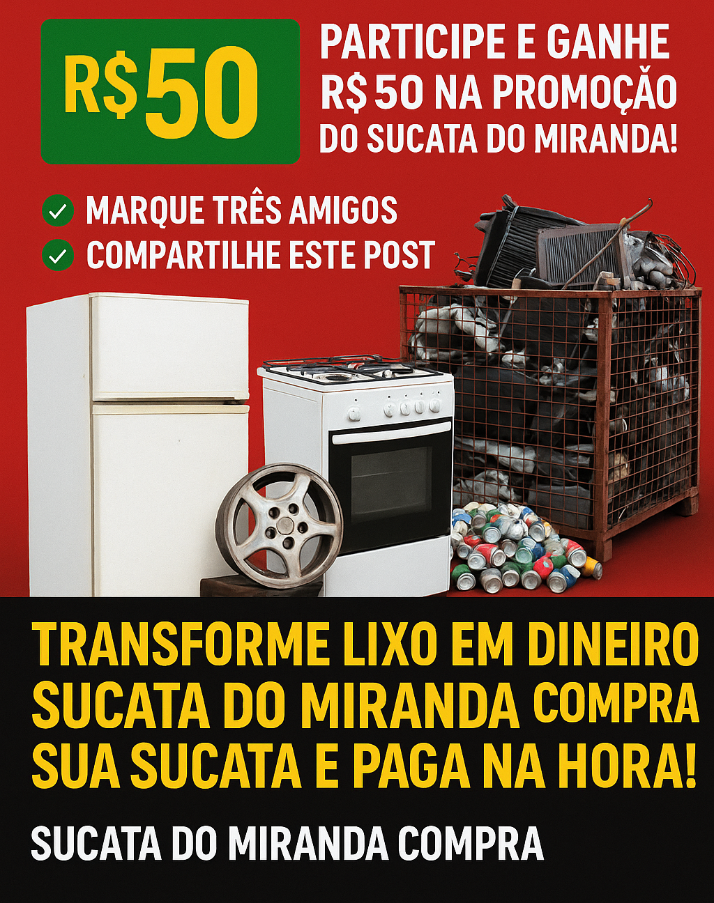 Pix na Mão! Participe e Ganhe R$ 50,00 na Promoção do Sucata do Miranda Pix na Mão! Participe e Ganhe R$ 50,00 na Promoção do Sucata do Miranda