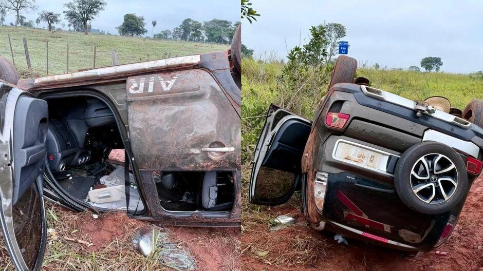 Após capotamento, jovens retiram placas e abandonam carro na MS-395 Após capotamento, jovens retiram placas e abandonam carro na MS-395