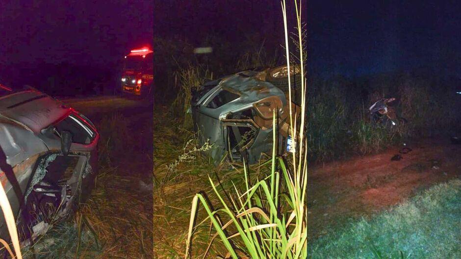 Carro é jogado para fora da pista após ser atingido por carreta em Nova Andradina Carro é jogado para fora da pista após ser atingido por carreta em Nova Andradina