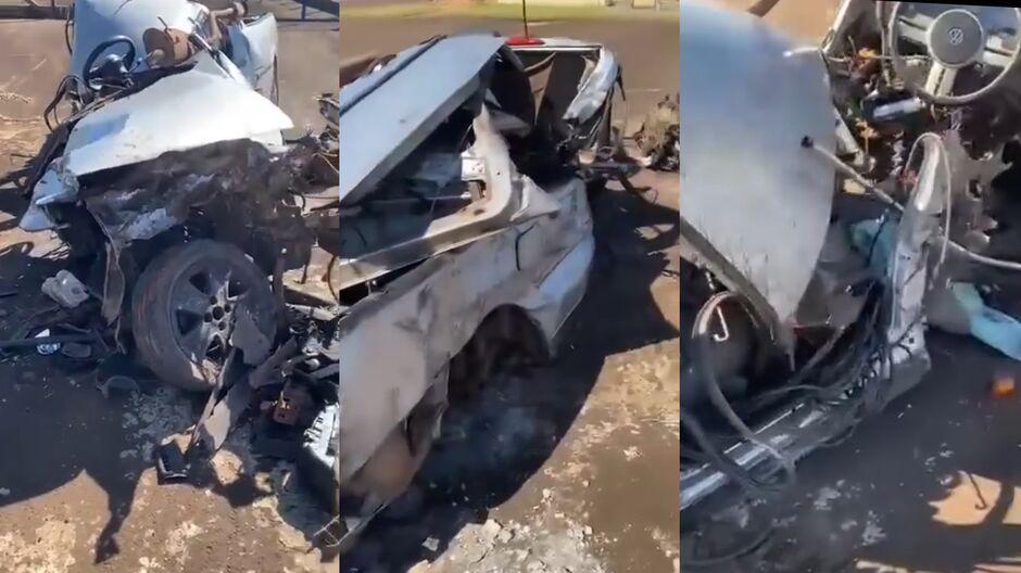 Picape retorcida após acidente impressiona e motorista se salva em Juti  
