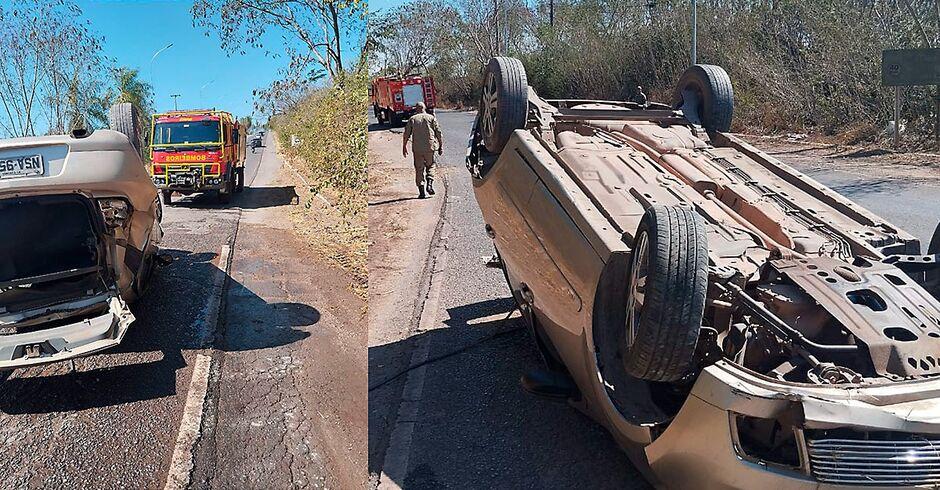 Motorista fica ferido ao capotar carro na fronteira com a Bolívia, em Corumbá  