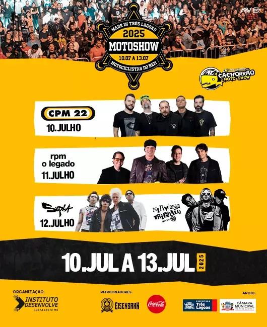 Motoshow 2025: CPM 22, RPM e Supla no centro das atrações de 10 a 13 de julho Motoshow 2025: CPM 22, RPM e Supla no centro das atrações de 10 a 13 de julho