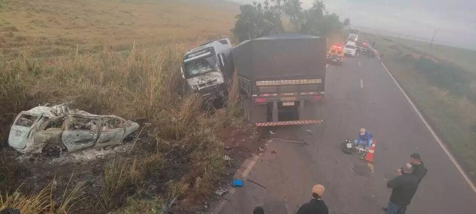 Motorista morreu carbonizado em acidente na MS-295, entre Iguatemi e Tacuru  