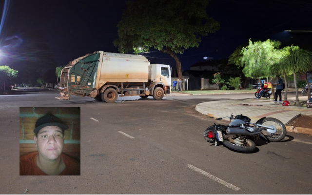 Motociclista invade preferencial e morre após acidente com caminhão de lixo em Dourados 