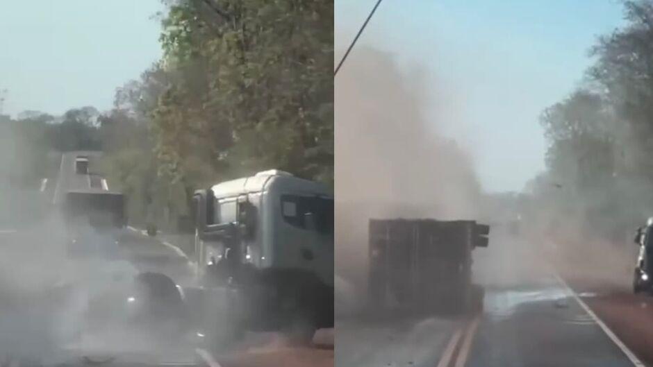 Motorista embriagado tomba carreta e quase causa acidente grave na BR-262, em Aquidauana Motorista embriagado tomba carreta e quase causa acidente grave na BR-262, em Aquidauana