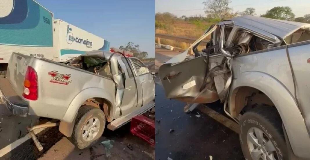 Motorista morre preso nas ferragens após acidente entre Hilux e carreta entre Paranaíba e Aparecida do Taboado