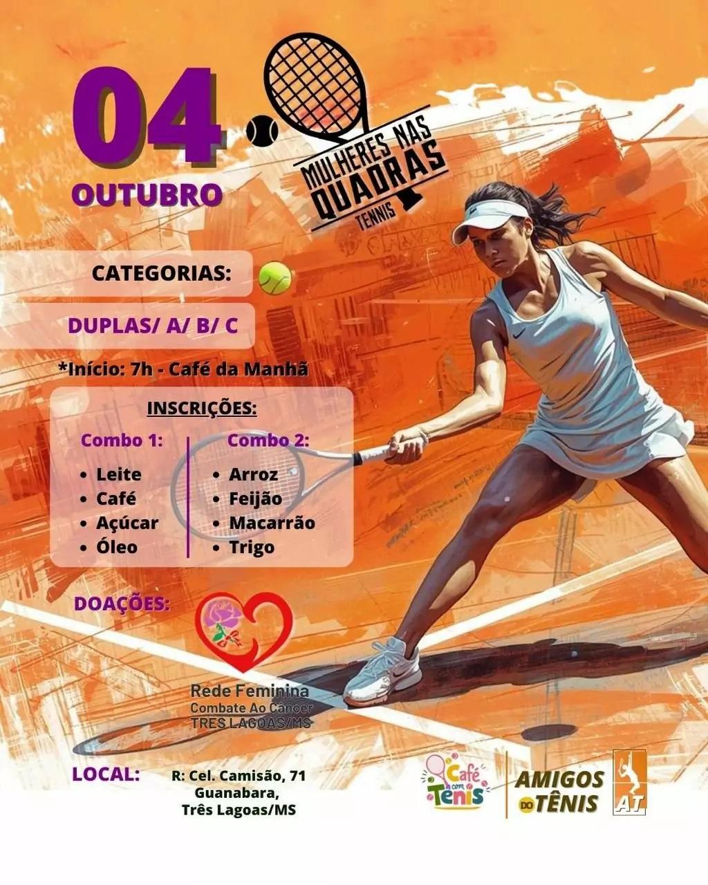 Tênis e solidariedade marcam torneio “Mulheres nas Quadras” em Três Lagoas
