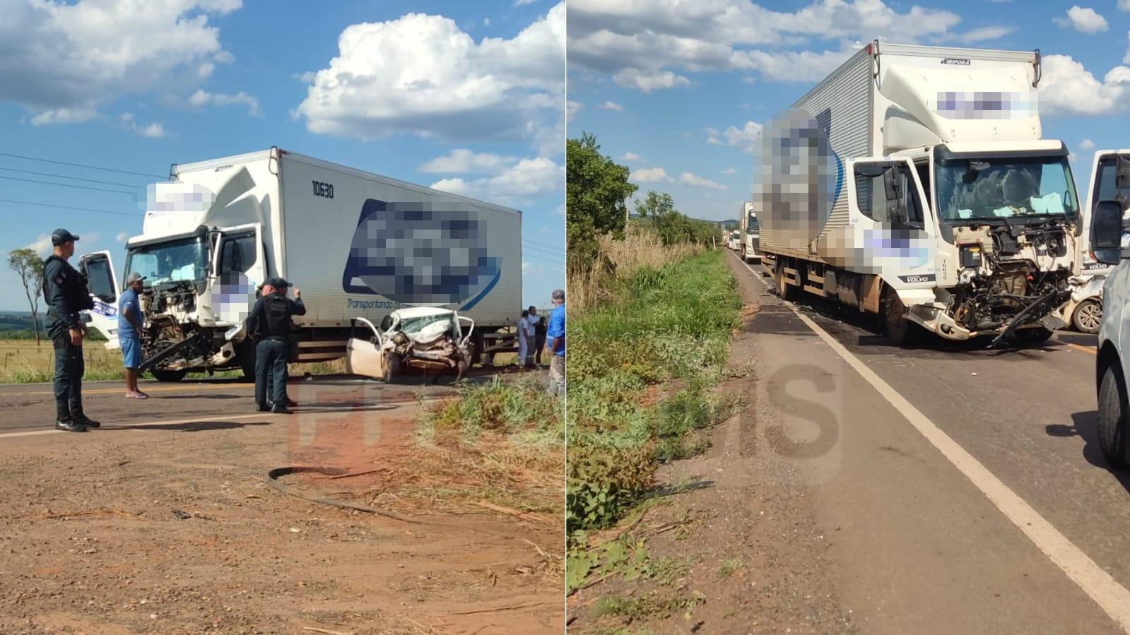 Homem morre preso às ferragens após colisão entre carro e caminhão na entrada de Inocência