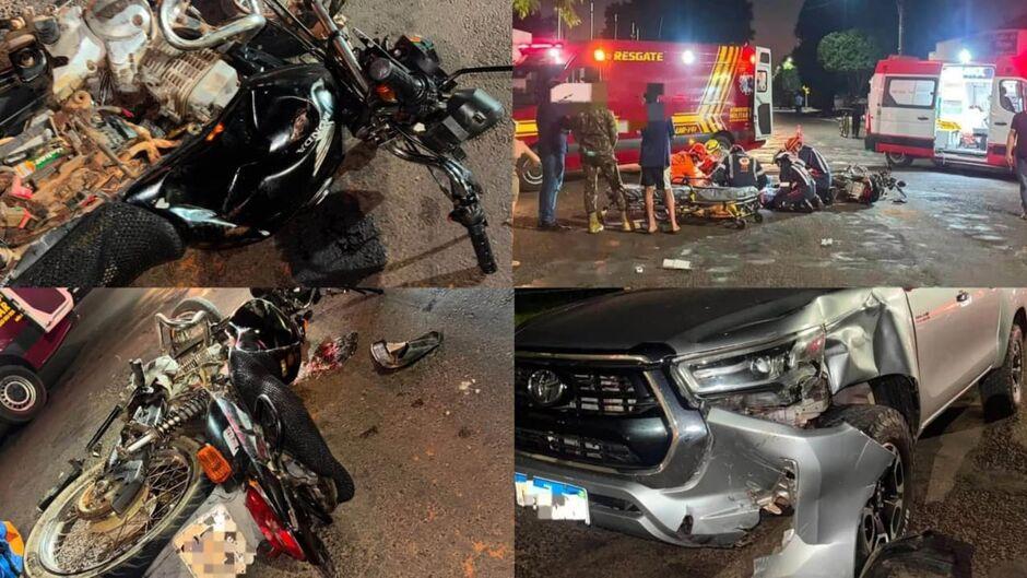 Batida entre moto e caminhonete deixa duas pessoas gravemente feridas em Aquidauana 