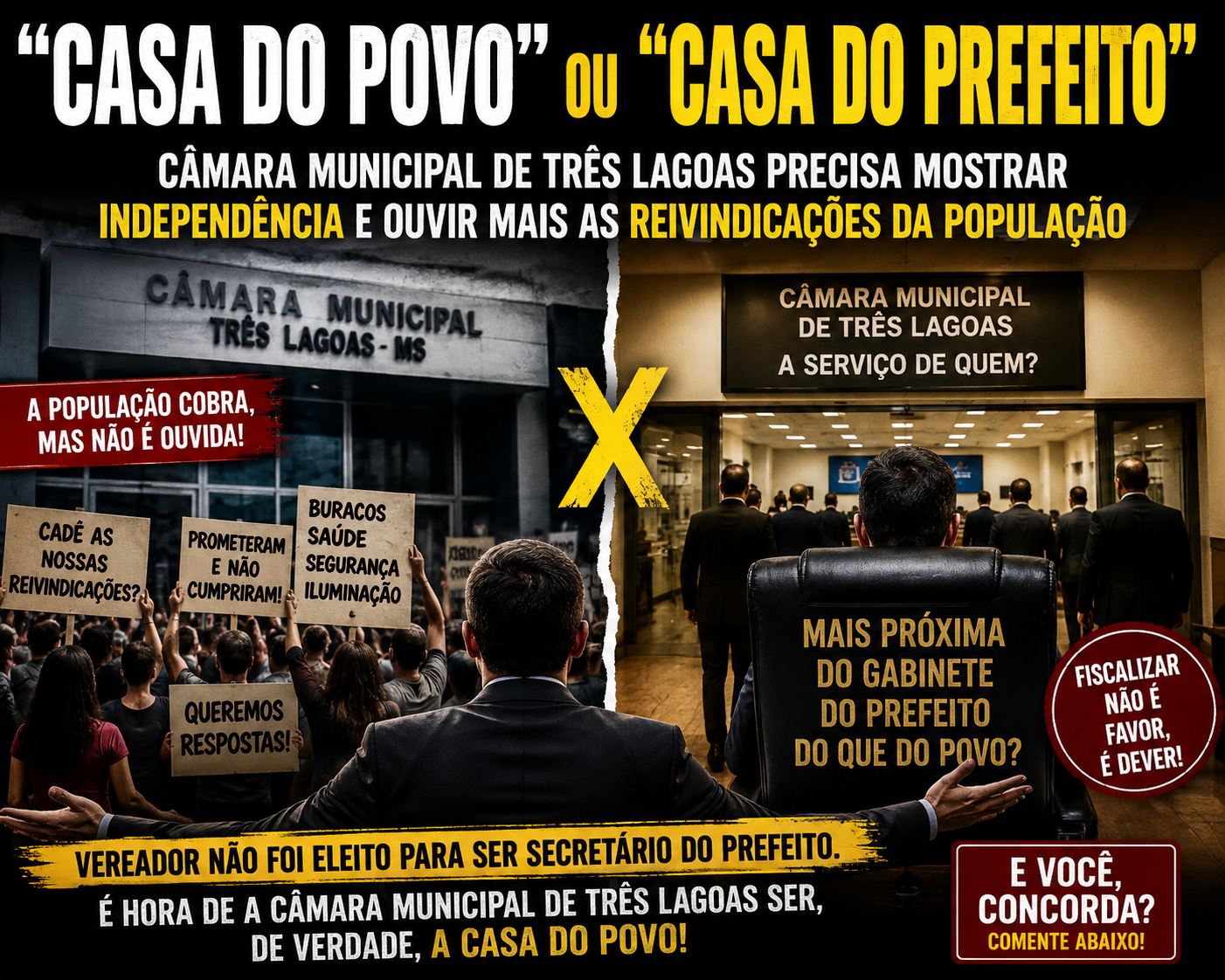  “Casa do Povo” ou “Casa do Prefeito”? Câmara Municipal de Três Lagoas precisa mostrar independência e ouvir mais as reinvindicações; diz população 
