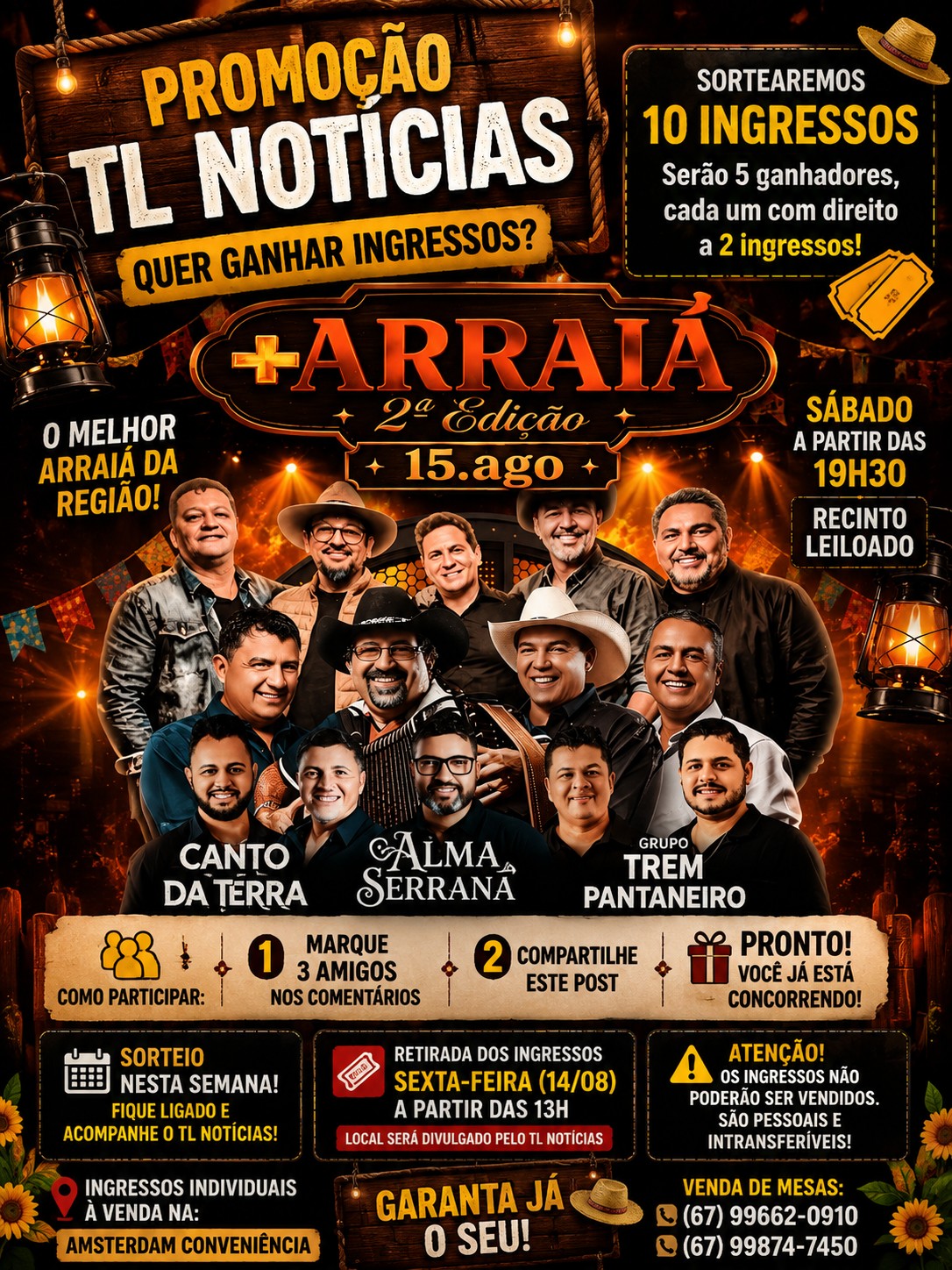   QUER CURTIR ESSE SHOW DE GRAÇA? TL Notícias sorteia ingressos para Canto da Terra, Alma Serrana e Trem Pantaneiro
