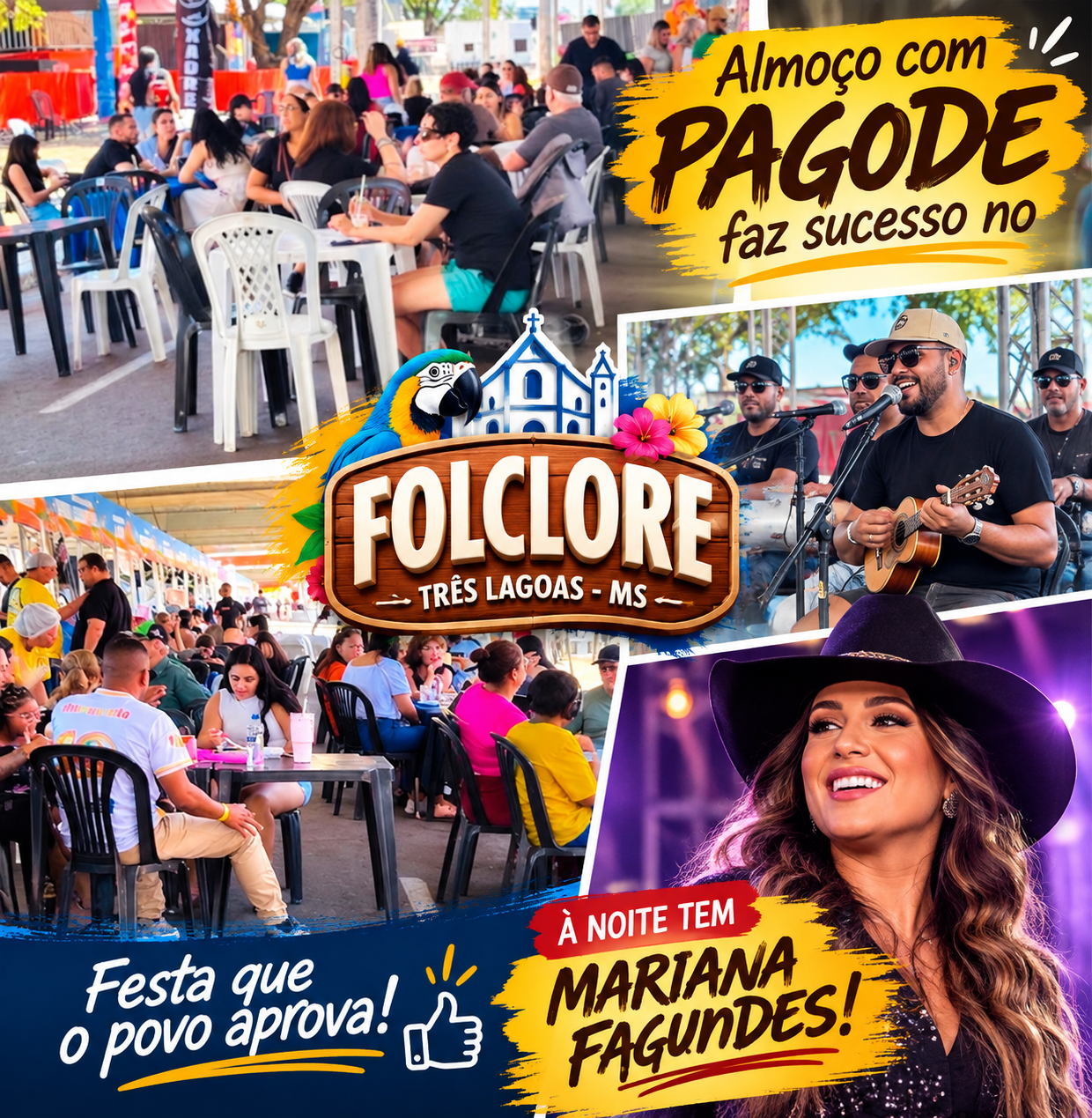 PAGODE, ALMOÇO E CASA CHEIA: Programação de domingo no Folclore faz sucesso e público aprova; à noite tem Mariana Fagundes