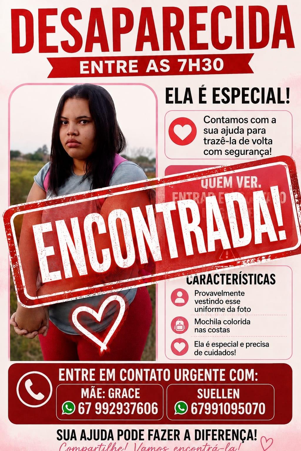 Criança desaparecida em Três Lagoas é encontrada e mãe agradece de coração a todos que ajudaram 