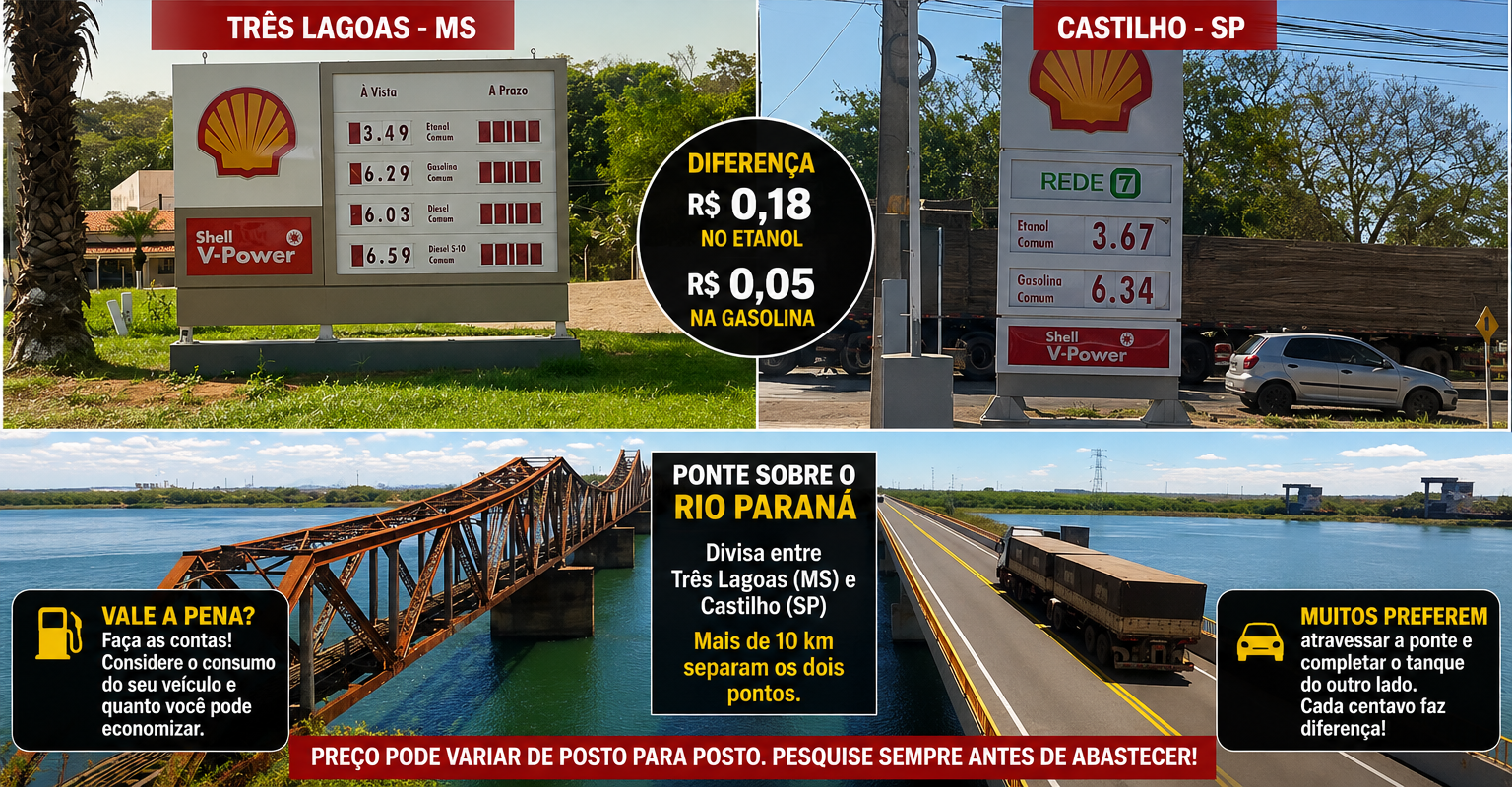 Tanque cheio do outro lado da ponte: Preços fazem três-lagoenses abastecerem no lado paulista, mas será que ainda compensa?