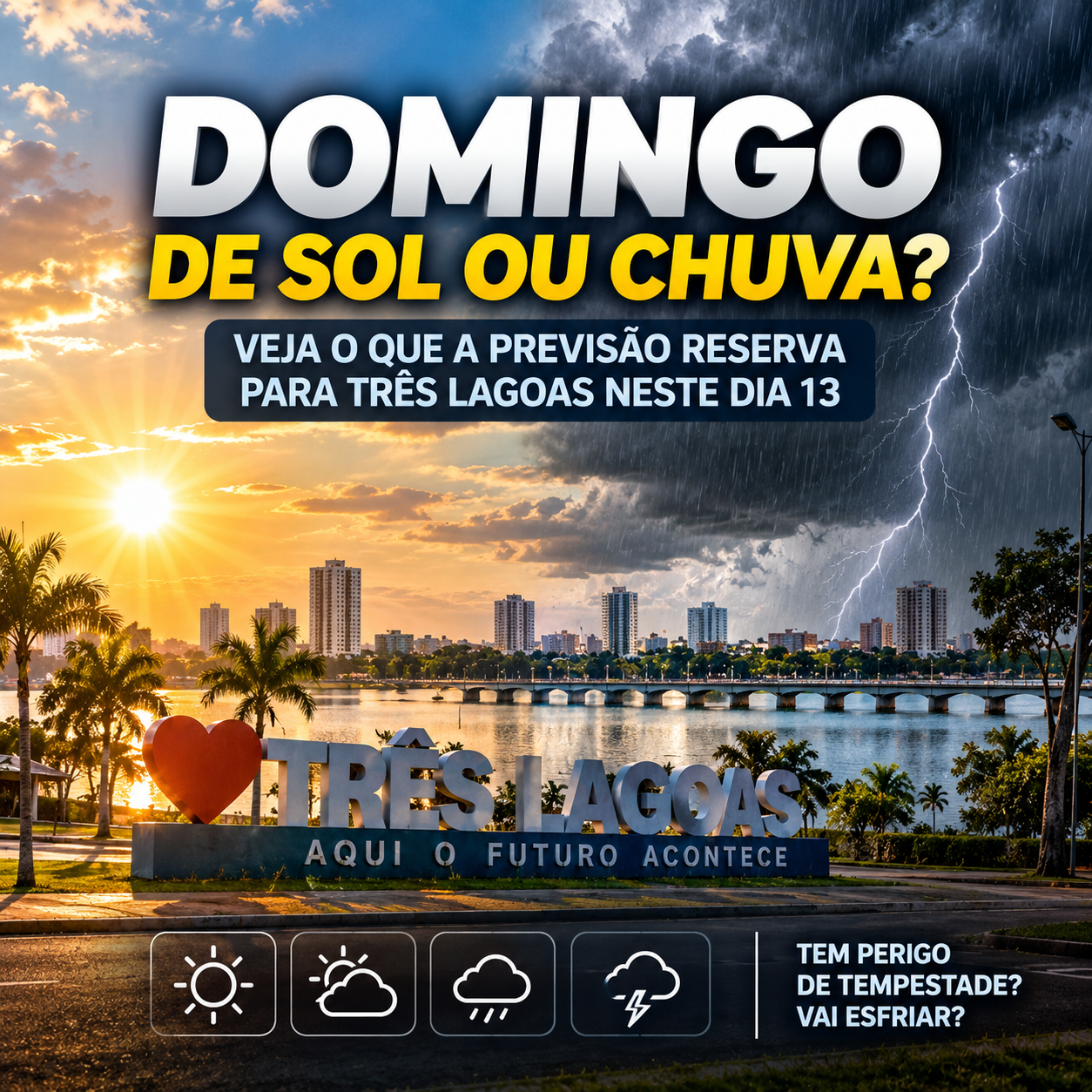 Domingo de sol ou chuva em Três Lagoas: Veja o que a previsão reserva para este dia 13